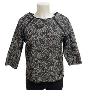 ANN TAYLOR KNIT‎ CREAM BLACK FULL LACED ELBOW SLEEVE CASUAL BLOUSE SZ small